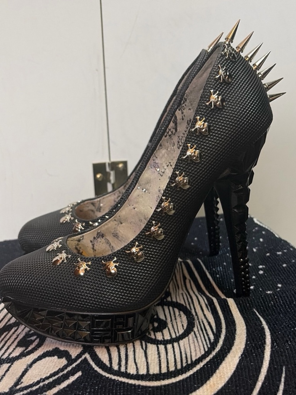 Rachel Zoe Black Platform Pumps with Silver Spike and Stud Accents